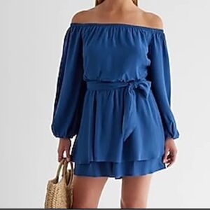 Elegant Blue Off-Shoulder Romper | NWT | S